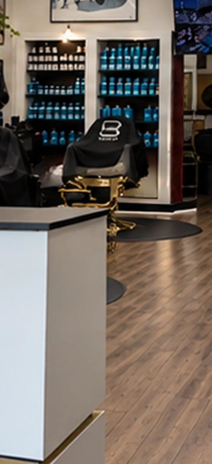 Barber chair beside the product display