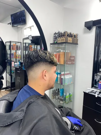 High fade with texture, in profile